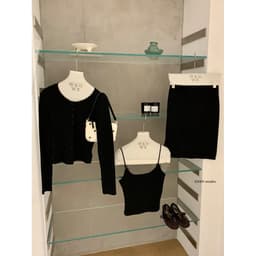 (Dmina - Re.En) Set váy nữ tiểu thư áo 2 dây phối ren cùng cardigan ngoài và chân váy lửng 2