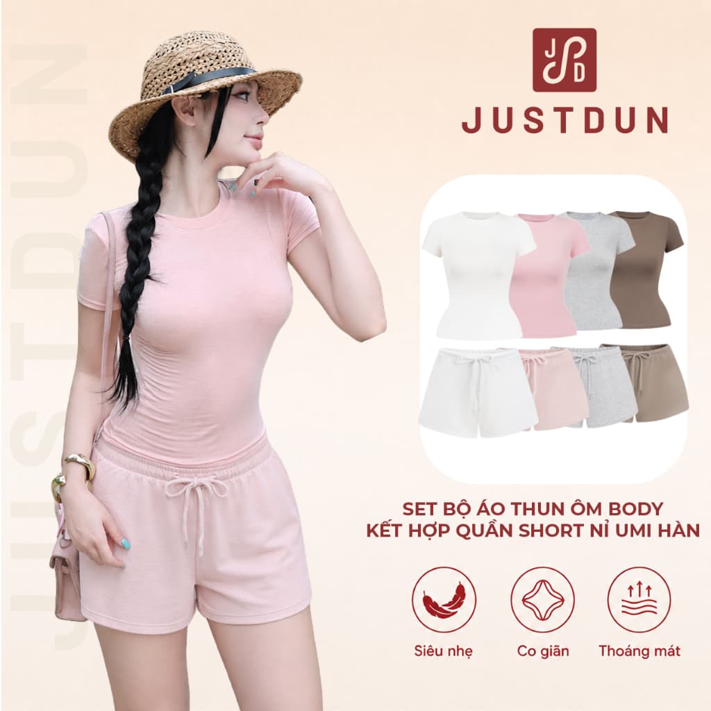 [COMBO] Set Áo Thun Ôm Body Quần Short Nỉ UMI Hàn JustDun HB