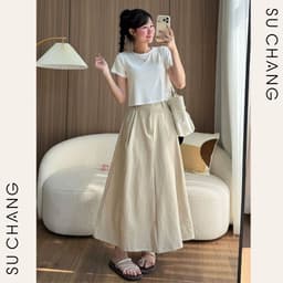 Chân Váy Kaki Dáng Dài Basic 2 Túi Bên CV570 Su Chang Thời Trang Nữ 7