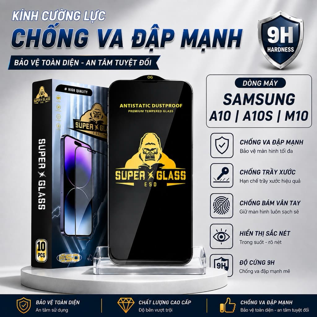 Kính cường lực Samsung A10S, A10, M10 cao cấp full màn miếng dán bảo vệ màn hình điện thoại