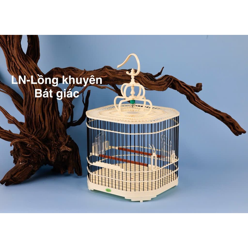Lồng chim vành Khuyên, Lồng Bát Giác size 24,5 bước nan 1cm chất liệu nhựa ABS cao cấp, kèm đủ phụ kiện