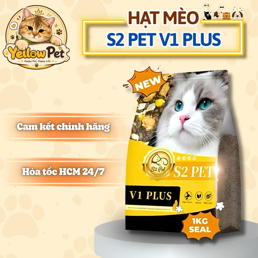 Hạt Mèo S2PET V1 PLUS 30% Topping Dinh Dưỡng Thơm Ngon - Chính Hãng - Túi Seal 1kg | YLP Market