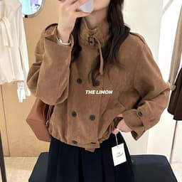 (Hàng QC) Áo Khoác Da Lộn Dáng Lửng Cổ Cao Tuỳ Chỉnh Basic Dễ phối đồ phong cách Hàn Quốc 3