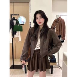(Hàng QC) Áo Khoác Da Lộn Dáng Lửng Cổ Cao Tuỳ Chỉnh Basic Dễ phối đồ phong cách Hàn Quốc 5