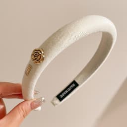 Băng Đô Cài Tóc Nữ Bản To Phối Bèo Nhún Satin Trắng Kem, Phong Cách Tiểu Thư Thanh Lịch 5