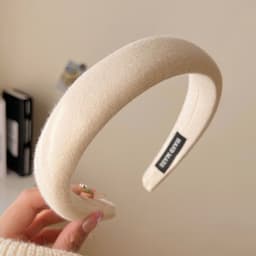 Băng Đô Cài Tóc Nữ Bản To Phối Bèo Nhún Satin Trắng Kem, Phong Cách Tiểu Thư Thanh Lịch 2