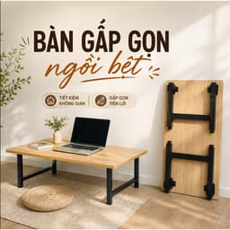 Bàn Ngồi Bệt Gấp Gọn Đa Năng – Bàn Học, Bàn Làm Việc Gỗ Dày 18mm Size 80x40cm 100x50cm 1