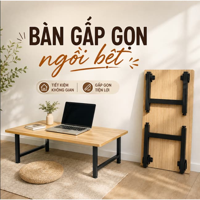Bàn Ngồi Bệt Gấp Gọn Đa Năng – Bàn Học, Bàn Làm Việc Gỗ Dày 18mm Size 80x40cm 100x50cm