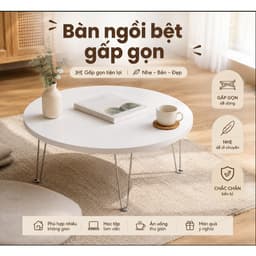 Bàn tròn Ngồi Bệt Gấp Gọn Mini( chân kẹp V ) – Bàn Xếp Học Trên Giường, Đi Dã Ngoại_Gỗ MDF Dày 18mm 1