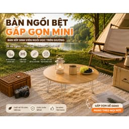 Bàn tròn Ngồi Bệt Gấp Gọn Mini( chân kẹp V ) – Bàn Xếp Học Trên Giường, Đi Dã Ngoại_Gỗ MDF Dày 18mm 2