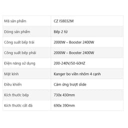 Bếp Từ Đôi Canzy CZ I58032M 2 Vùng Nấu Inverter Booster 2400W Kính Kanger Chính Hãng 9