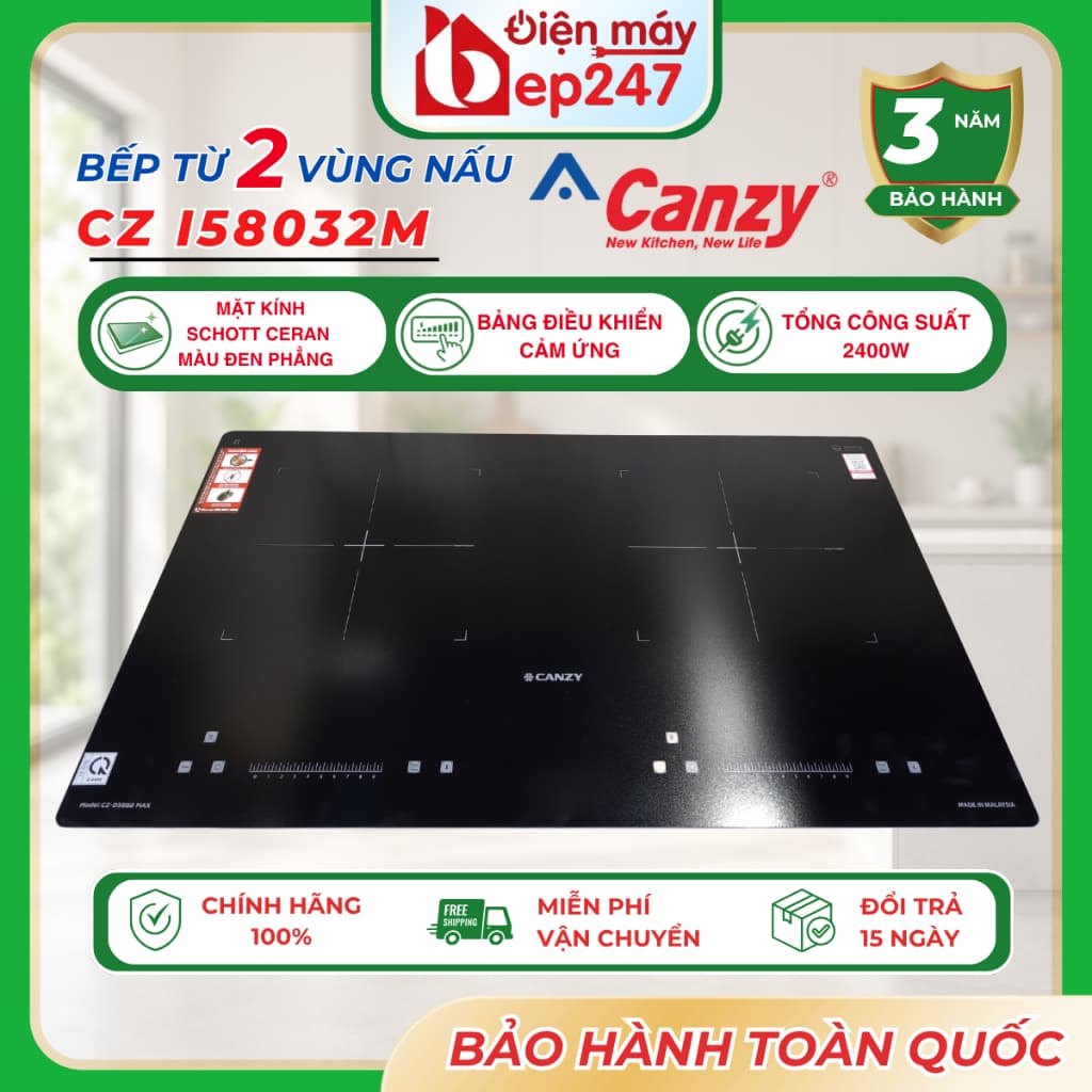 Bếp Từ Đôi Canzy CZ I58032M 2 Vùng Nấu Inverter Booster 2400W Kính Kanger Chính Hãng