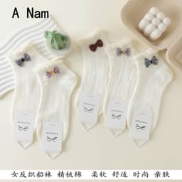 Tất Nữ Cổ Ngắn Cotton Chải Kỹ Mềm Mịn, Tất Nữ Phối Nơ Dễ Thương Phong Cách Hàn Quốc, Thoáng Khí Thoải Mái Set 5 Đôi 2
