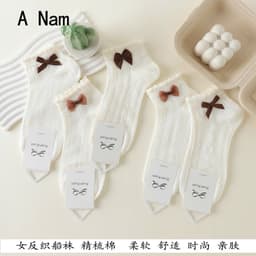Tất Nữ Cổ Ngắn Cotton Chải Kỹ Mềm Mịn, Tất Nữ Phối Nơ Dễ Thương Phong Cách Hàn Quốc, Thoáng Khí Thoải Mái Set 5 Đôi 4