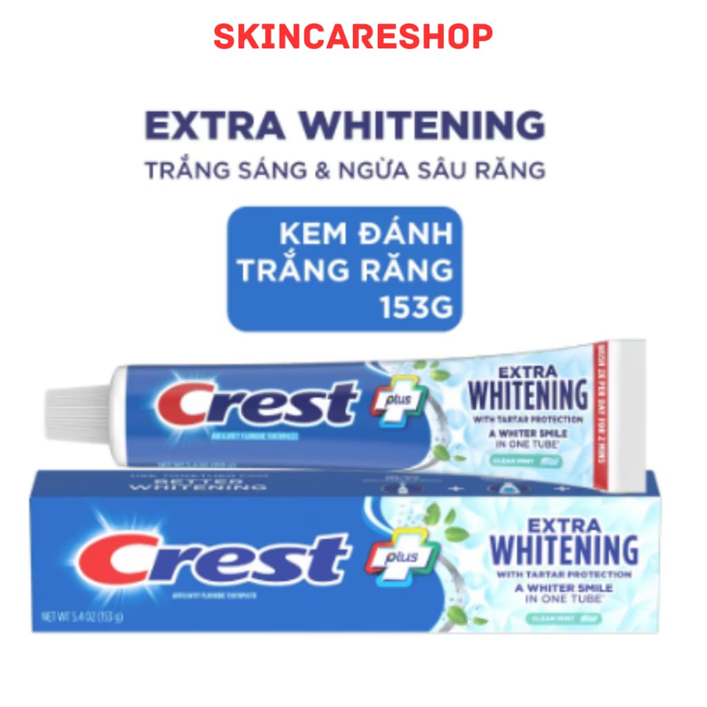 Kem Đánh Răng Crest+ Extra Whitening Clean Mint Toothpaste 153g SKINCARESHOP