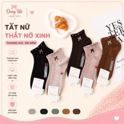 Tất Nữ Cổ Ngắn Chất Cotton Nơ Bèo  Siêu Xinh Phong Cách Hàn Quốc (Nơ A9) 3