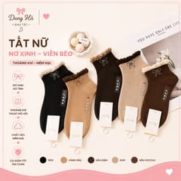 Set 10 Đôi Tất Nữ Cổ Ngắn Cotton Mềm Mại Viền Bèo Thêu Nơ Co Giãn Êm Chân Tông Màu Basic Đen Be Nâu PT 3