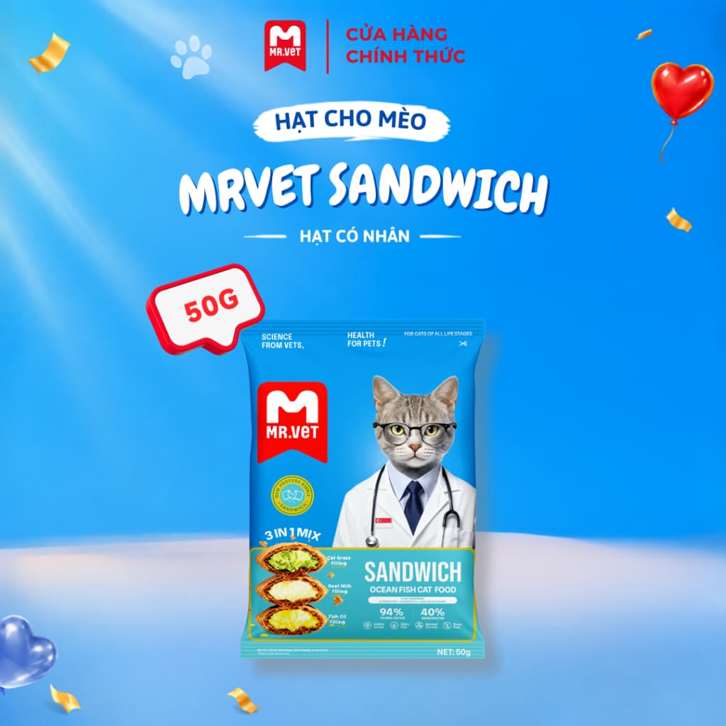 [COMBO 2,3,4,5 GÓI] Hạt MR VET SANDWICH, HẠT MRVET Có Nhân Chức Năng Chuyên Biệt 1KG Không Ngũ Cốc, Giàu Protein
