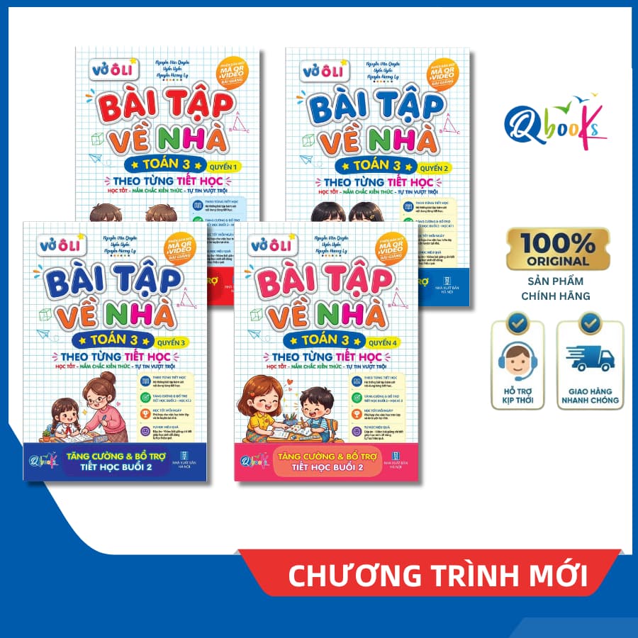 Sách - Combo Vở Ô Li Bài Tập Về Nhà Toán Lớp 3 - Có Mã QR Video Bài Giảng Từng Tiết Học (Qbooks)