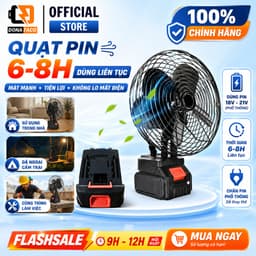 Quạt tích đIện chân pin 10 cell dùng liên tục  6-8h, quạt sạc để bàn mini 2 cấp độ gió siêu mát 1