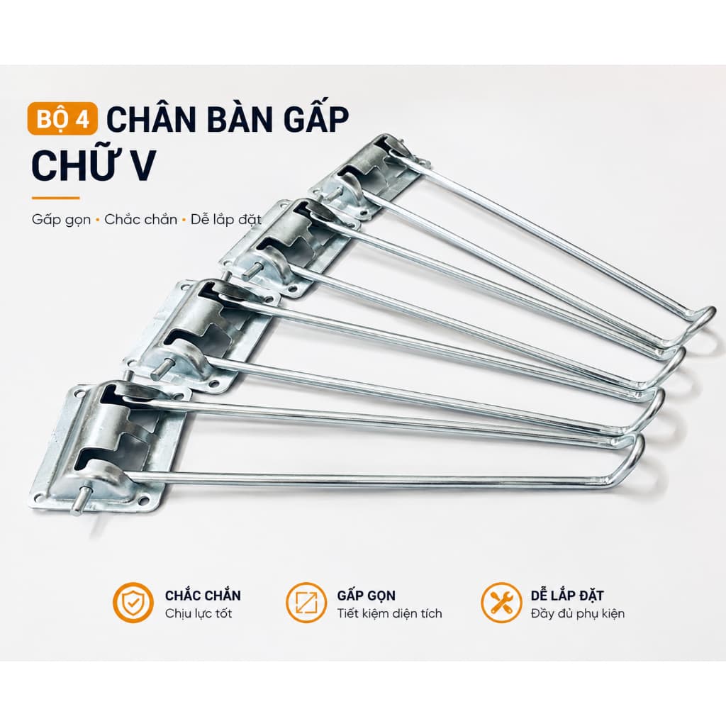 • [HÀNG LOẠI 1] Bộ 4 Chân Bàn Gấp Gọn chữ V Cao 28cm Thép Không Gỉ  ( Kèm Vít )