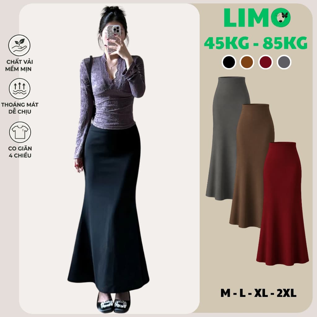 [Có Bigsize 45-85kg] Chân Váy Đuôi Cá Dáng Dài 105cm Ôm Body Chất Thun Gân Co Giãn MS5017 LIMO
