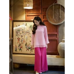 Set Pháp Phục Nữ Bigsize 45-90kg Áo Tơ Voan Quần Lụa Cách Tân Thanh Lịch Đồ Lam Đi Chùa MS317 LIMO 8