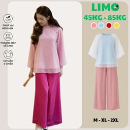 Set Pháp Phục Nữ Bigsize 45-90kg Áo Tơ Voan Quần Lụa Cách Tân Thanh Lịch Đồ Lam Đi Chùa MS317 LIMO 1