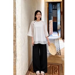 Set Pháp Phục Nữ Bigsize 45-90kg Áo Tơ Voan Quần Lụa Cách Tân Thanh Lịch Đồ Lam Đi Chùa MS317 LIMO 5
