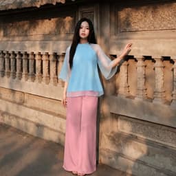 Set Pháp Phục Nữ Bigsize 45-90kg Áo Tơ Voan Quần Lụa Cách Tân Thanh Lịch Đồ Lam Đi Chùa MS317 LIMO 6