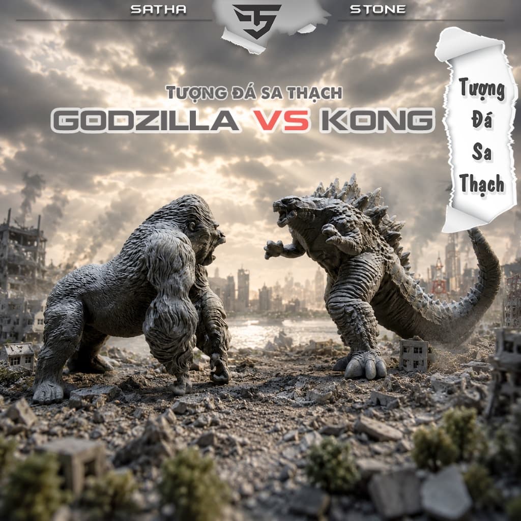 Tượng đá sa thạch Godzilla vs Kingkong đá sa thạch - Tượng deco, trang trí tiểu cảnh, bán cạn, terrarium