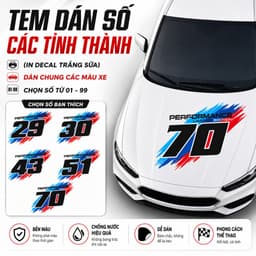 40x70cm - Tem Nắp Capo Performance Theo Số Tỉnh Thành Decal Trắng Sữa Dán Ô Tô Chống Nước , Nắng nóng Hiệu Quả. 2