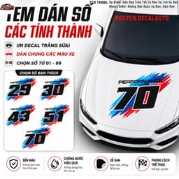 40x70cm - Tem Nắp Capo Performance Theo Số Tỉnh Thành Decal Trắng Sữa Dán Ô Tô Chống Nước , Nắng nóng Hiệu Quả. 1