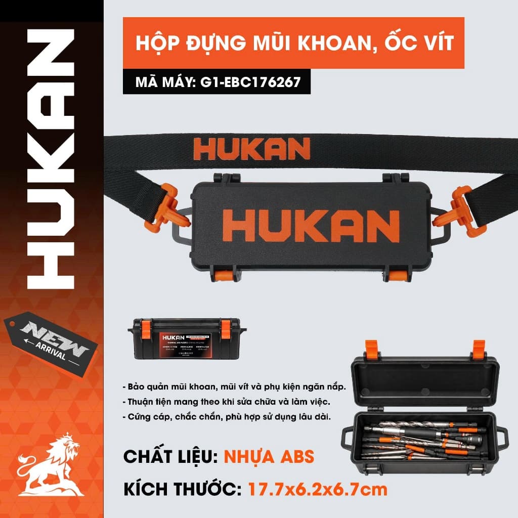 Hộp đựng vít, mũi khoan kèm dây đeo HUKAN G1-EBC176267, Chiều dài 17.7cm x Rộng 6.2cm x Cao 6.7cm