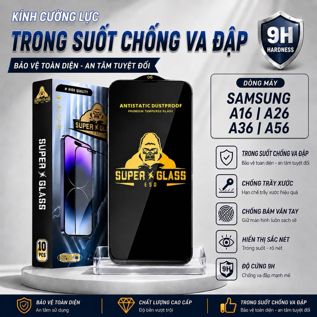 Kính cường lực Samsung A16, A26, A36, A56 5G cao cấp full màn miếng dán bảo vệ màn hình đt