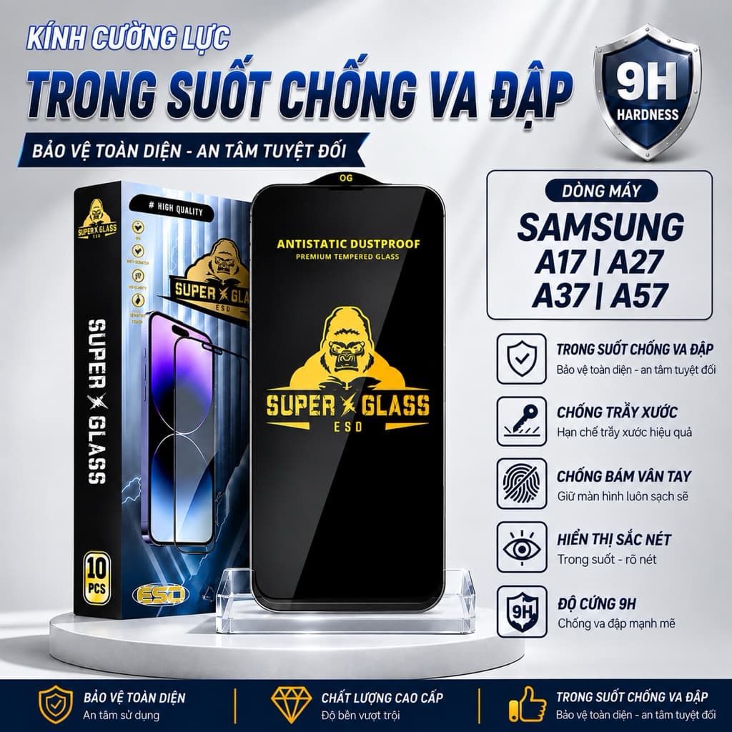 Kính cường lực Samsung A17,A27, A37, A57 cao cấp full màn trong Miếng dán bảo vệ màn điện thoại ss