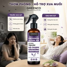 Xịt thơm phòng tinh dầu Sả Chanh & Oải Hương Greenco 250ml- Khử mùi, làm thơm và hỗ trợ đuổi muỗi, côn trùng phòng ngủ 8