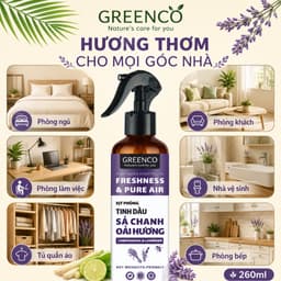 Xịt thơm phòng tinh dầu Sả Chanh & Oải Hương Greenco 250ml- Khử mùi, làm thơm và hỗ trợ đuổi muỗi, côn trùng phòng ngủ 4