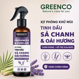Xịt thơm phòng tinh dầu Sả Chanh & Oải Hương Greenco 250ml- Khử mùi, làm thơm và hỗ trợ đuổi muỗi, côn trùng phòng ngủ 1