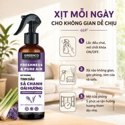 Xịt thơm phòng tinh dầu Sả Chanh & Oải Hương Greenco 250ml- Khử mùi, làm thơm và hỗ trợ đuổi muỗi, côn trùng phòng ngủ 6