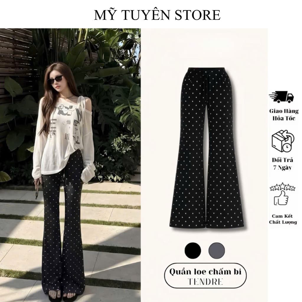 Quần Thun Loe Chấm Bi Dáng Dài Co Giản Xinh, Freesize Dưới 52kg- MTS