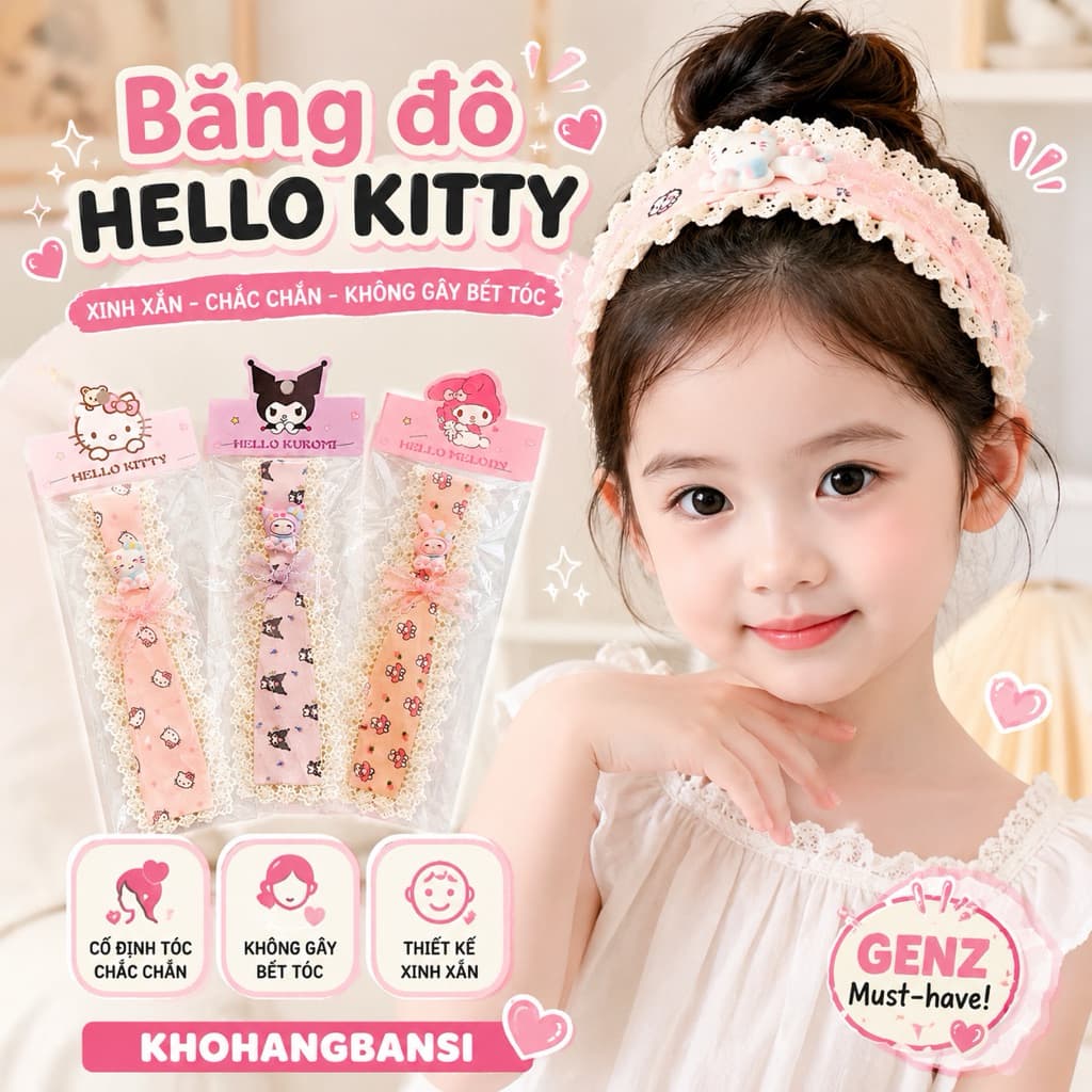 Miếng Dán Tóc Mái Thêu Thú Cưng Sanrio Đáng Yêu Giúp Định Hình Tóc Con Cho Bé Gái