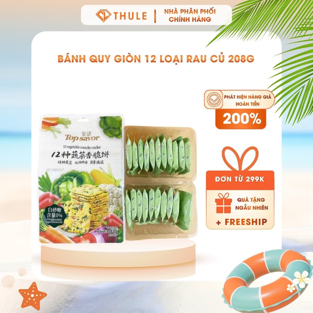 Bánh Quy Giòn 12 Loại Rau Củ Top Savor (208g) Bánh Healthy Ít Calo, Giàu Chất Xơ, Ăn Kiêng Cực Ngon