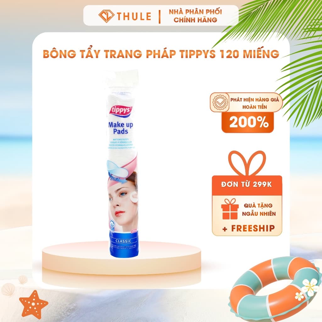 Bông Tẩy Trang Pháp Tippys (120 Miếng) - 100% Cotton Thiên Nhiên, Mềm Mịn & Không Để Lại Xơ Bông