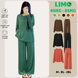 Set Đồ Bộ Nữ Ủ Kem Bigsize Tay Dài Quần Dài Thun Xốp Bộ Mặc Nhà Thu Đông Mềm Mịn Ấm Áp UK68 LIMO 1