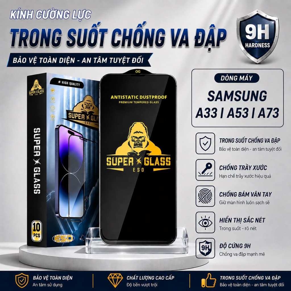 Kính cường lực Samsung A33, A73, A53 5G thế hệ mới full màn miếng dán bảo vệ màn hình điện thoại