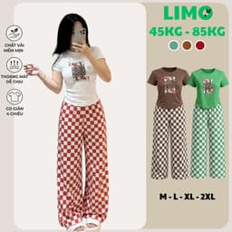 Đồ Bộ Nữ Bigsize LIMO DB37 Áo Chéo Lưng Phối Quần Ống Suông Cạp Cao Co Giãn Form Rộng Thoải Mái 1