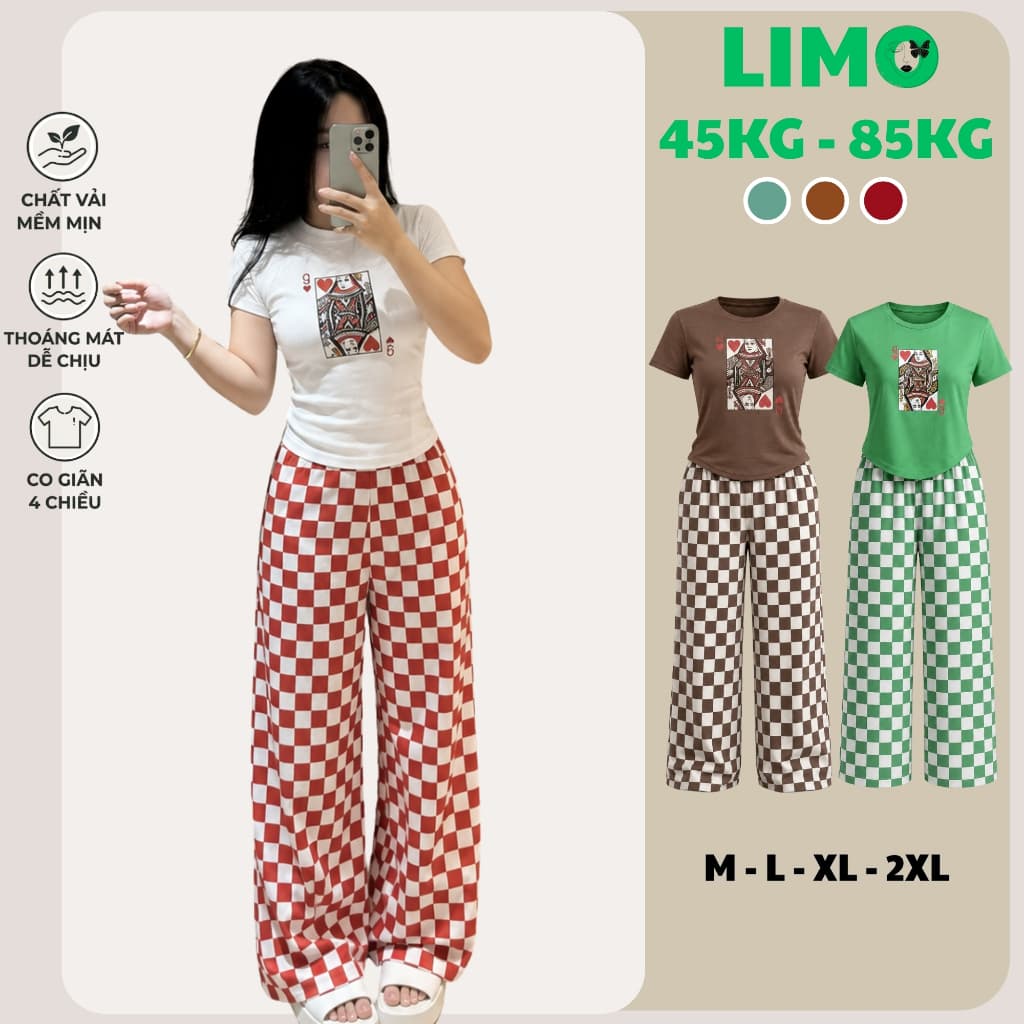 Đồ Bộ Nữ Bigsize LIMO DB37 Áo Chéo Lưng Phối Quần Ống Suông Cạp Cao Co Giãn Form Rộng Thoải Mái