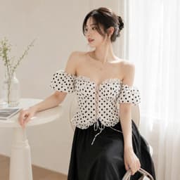 ÁO CHẤM BI TAY BỒNG CÚP NGỰC ĐAN DÂY 2 MÀU SIU HOT anan clothing 2