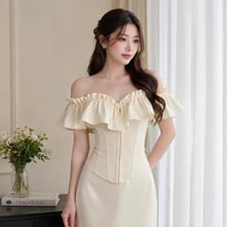Áo Croset Trễ Vai Tay Nhún Bèo Mắc Gài Nữ Tính, Sang Trọng 3